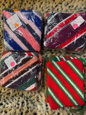16 Handmade Striped Knit Pot Holders - Multi Color